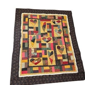 Handmade Patchwork Heart Quilt Throw ~ Wall Hanging ~ 52”X 64”~ SIGNED